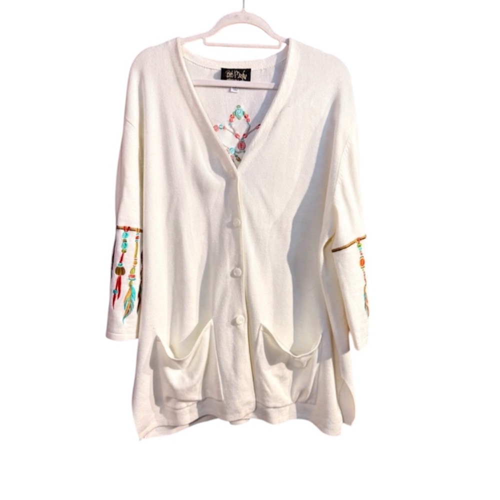 Bob Mackie Cream Cardigan with Embroidery Sz XL